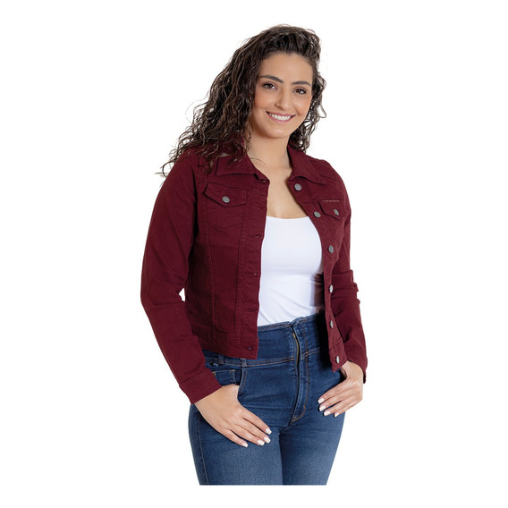 Chamarra Mujer Mezclilla Premium Vaquera Moda Casual Vino