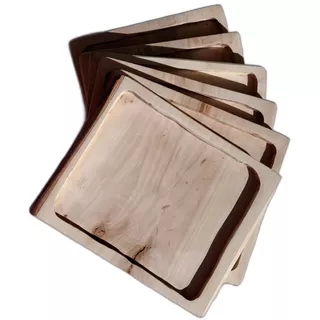 Set De 6 Platos De Madera Para Carne. Pack Tabla Hecho Pucón