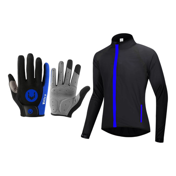 Guantes Ciclismo Táctil Celular + Chaqueta Cortavientos