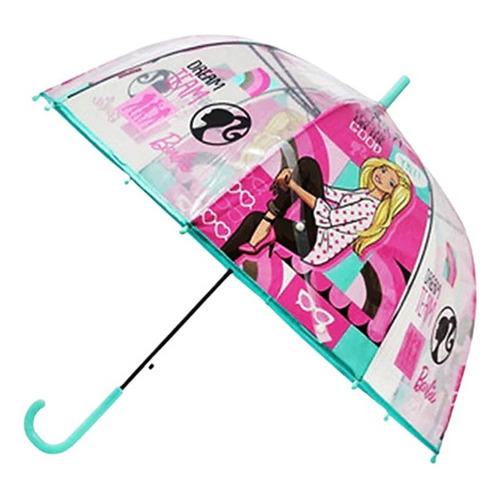 Paraguas Impermeable Infantil Lluvia Automatico Disney Wabro Color Barbie Turquesa