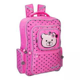 Mochila Escolar Para Niña Primaria Pretty Bear Corazones Color Rosa