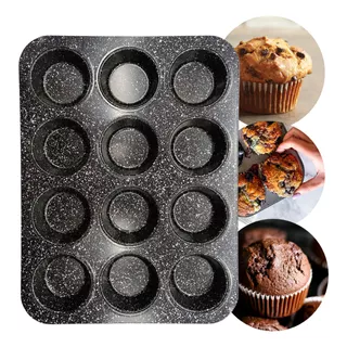 Molde Muffins X12 Teflón Antihaderente Capa Cerámica Premium Color Negro