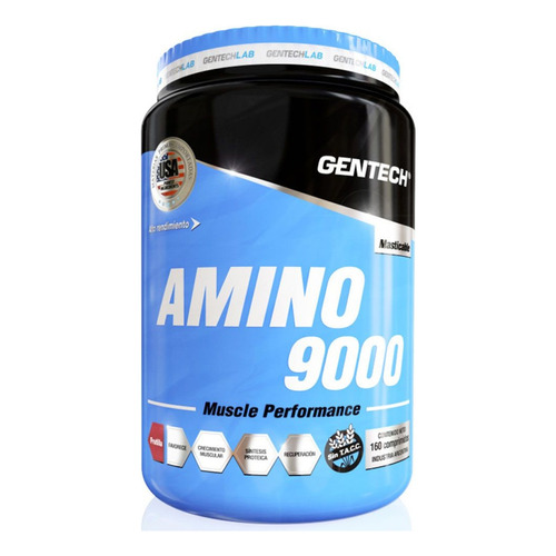 Amino 9000 Gentech 160 Comp. Masticables. Bcaa + Esenciales. Sabor Frutilla