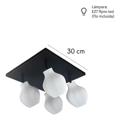 Plafon 4 Luces Tulip 3d Negro Deco Moderno Apto Led Lmp