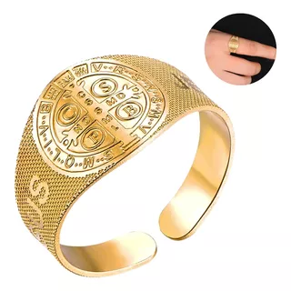 Anillo San Benito Color Oro Acero Inoxidable Hombre Y Mujer