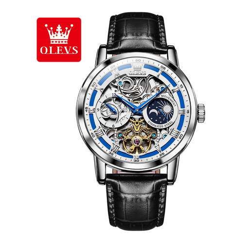 Relojes Luminosos Olevs Automatic Skeleton Para Hombre Color Del Bisel Silver/blue