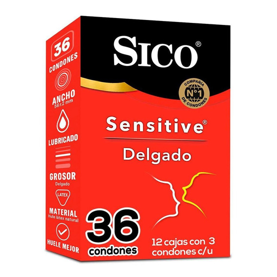 Pack 12 Cajas Sico Condones Sensitive Delgado 36 Piezas