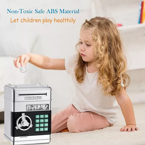 Hucha digital con monedas y billetes, contraseña y alarma, color plateado,  para niños