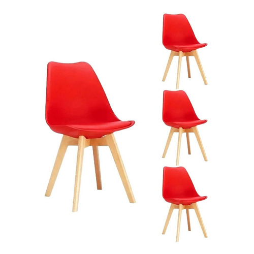 Silla de comedor Tienda El Garage Tienda El Garage Eames acolchada, estructura color rojo, 4 unidades