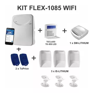 Kit Central De Alarme Flex-1085 Wifi+teclado+tx+sm+infra