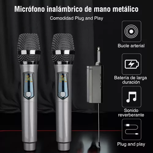 Micrófonos inalámbricos profesionales para canto de karaoke, micrófono  dinámico UHF dual recargable, con receptor UHF de larga distancia, Plug and