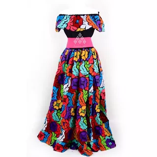 Traje Vestido Artesanal Mexicano Con Bordado Típico Ideal Para Fiesta O Eventos Especiales