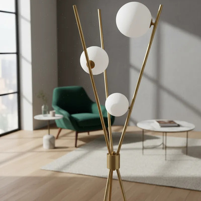 Lampara De Pie Tripode Luna 3 Luces Dorado Luz Desing Opal