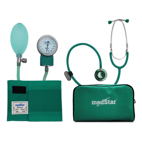 Baumanómetro Aneroide Kit Con Estetoscopio De Doble Color Verde