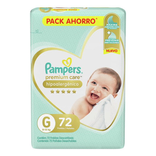 Pañales Pampers Premium Care - 72 - G - Sin género