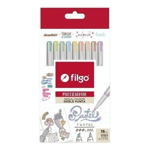 Resaltadores Filgo Multilighter X 18 Pastel Doble Punta