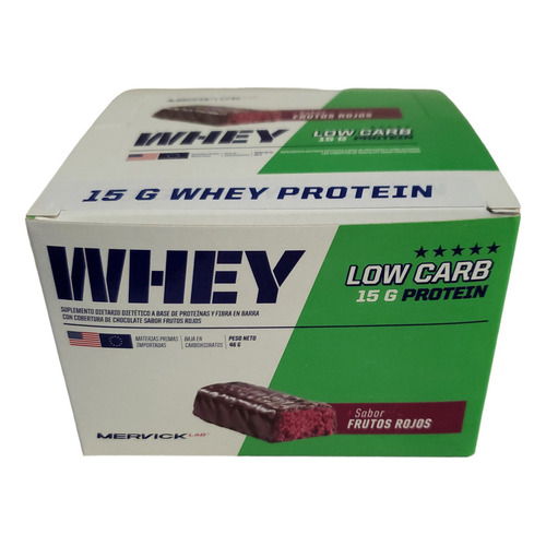 Whey Low Carb Protein Bar 12 Unidades Mervick-lab Sabor Frutos Rojos