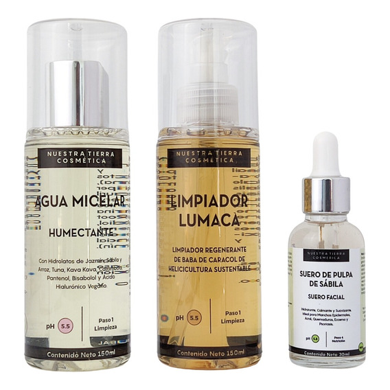 Nuestra Tierra Cosmética Faciales kit piel sensible limpiador tónico y sérum