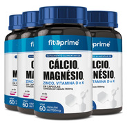 4 Potes Cálcio Magnésio Zinco Vitaminas D3 K2 Com 60cps