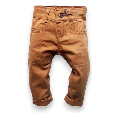 Roupa Infantil Calça Jeans Marrom Confortável Bebê Menino