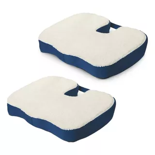 Pack X2 Cojin Lumbar Cojin Silla Oficina Cojin Espalda Ortop Color Blanco Con Azul Diseño De La Tela Liso