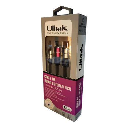 Cable Audio 3.5mm Auxiliar Plug A 2 Rca 1.8 Mts Ulink