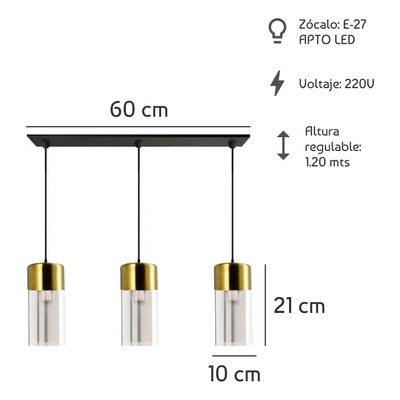 Colgante 3 Luces Gurion Oro Cristal Moderno Apto Led E27 Cie