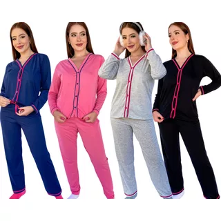 Kit 2 Conjuntos Pijamas Adulto Feminino Aberto Longo Inverno