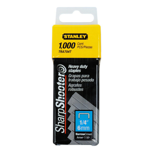 Grapas 1/4'' Corona Angosta 1,000 Piezas Stanley Tra704t