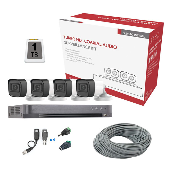 Kit 4 Camaras Hikvision 5mpx Microfono Cable Utp Disco 1tb