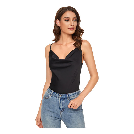 Blusa Top De Tirantes Satinada Elegante De Cuello Desbocado