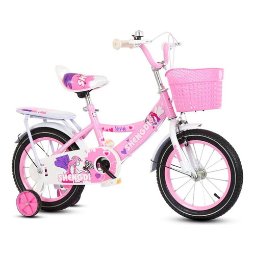 Bicicleta Infantil Con Rueditas Rodado 12 + Canasto Armada Color Rosa