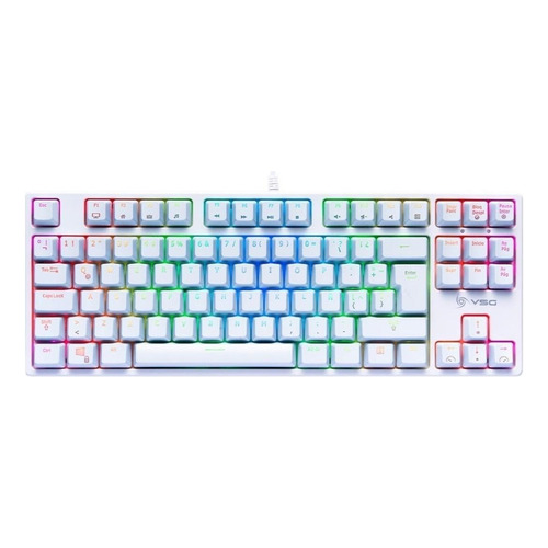 Teclado gamer VSG Alnitak QWERTY Kailh Blue español latinoamérica color blanco con luz RGB