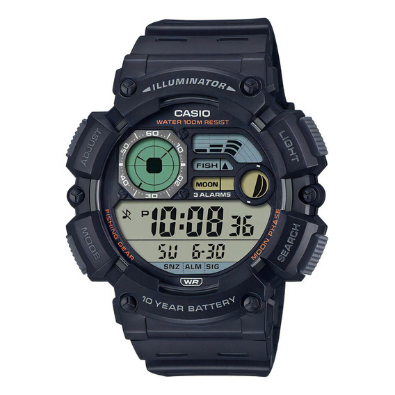 Reloj Casio Digital  Ws-1500h Datos Lunares Modo De Pesca Color De La Malla Negro