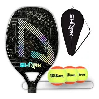 Raquete Beach Tennis Shark Black Pro Carbono 3k+capa+bolas