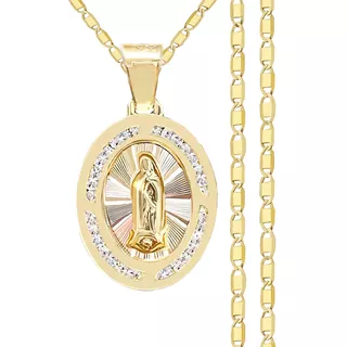 Medalla Oro Virgen Guadalupe Y Cadena Oro 10k Singapur 45cm