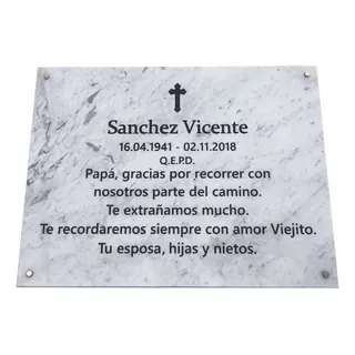 Placa Granito, Mortuoria,cementerio, Nicho, Tumbas 30x20 Cm.