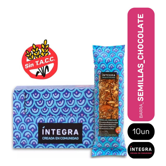 Barra Semillas Y Chocolate Integra Sin Tacc X 10 Unidades