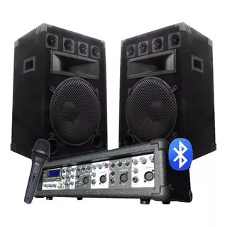 Combo Consola Potenciada 4 Ch Bluetooth + 2 Bafles 500w +mic