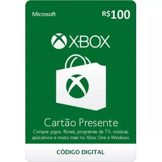Microsoft Gift Card R$ 100 Reais Cartão Xbox Live Brasil
