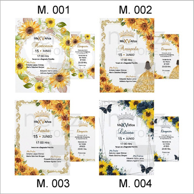 50 Invitaciones Girasoles +pases+sobres Celofán+sellos 