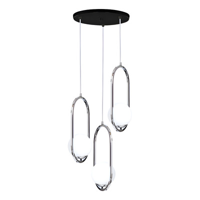 Colgante 3 Luces Marsella Oval Cromo Globo Opal Base Redonda Cromo/opal