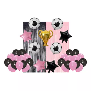 Globos Decoración Futbol Rosado - Negro Inter De Miami Messi