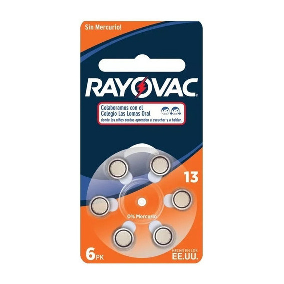 Pila Rayovac Hearing Aid 13 para audifonos caja de 60 pilas