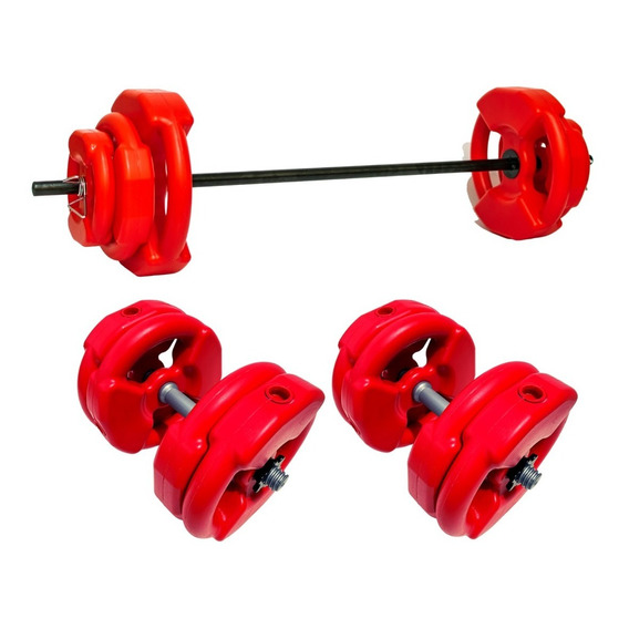 Barra Kit 30 Kg Discosacanalados 360fitness + 2mancuerna Pvc