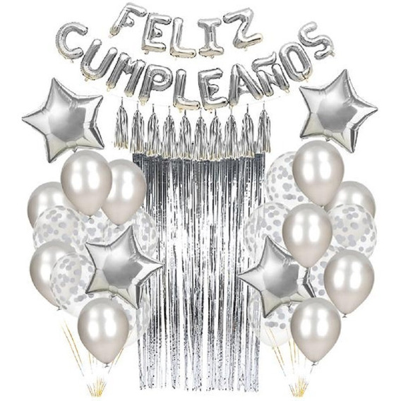 Pack Decoración Cumpleaños Plateado Cotillón Activarte