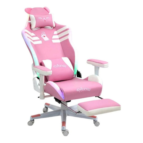 Silla Sillon Gamer Rosa Rgb Parlantes Bluetooth Premium Color ROSA-BLANCO Material del tapizado Cuero sintético