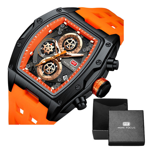 Reloj Cronógrafo Mini Focus Business Con Calendario Color De La Correa Naranja