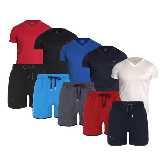 Paquete 5 Camisas Y 5 Shorts Deportivos Para Hombre Gym