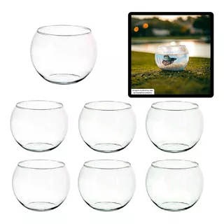 12 Vasos Aquários Mini 400 Ml Vidro Redondo Decoração